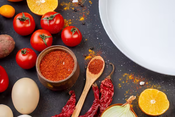 Several popular hot chili powder containers from different brands displayed together on a kitchen surface for comparison